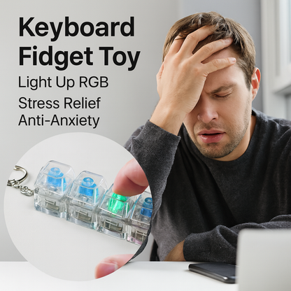 Keyboard Fidget Toys for Adults Keyboard Clicker with LED Light Keychain Fidget Sensory Fun Toys for Anxiety Decompression