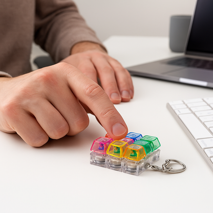 9-Key Keyboard Fidget Toy for Adults – LED Light Keychain Clicker, Sensory Fun Stress Relief Toy for Anxiety & Decompression