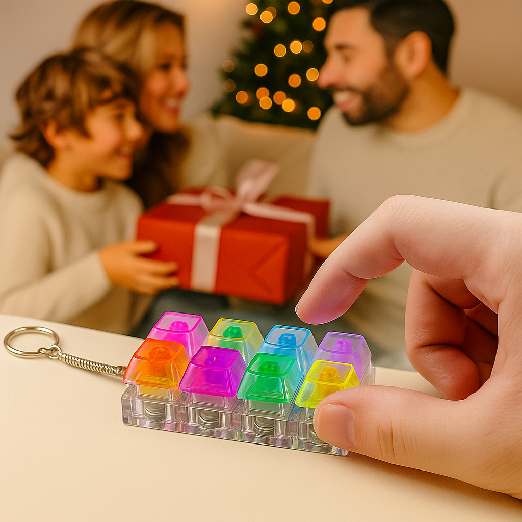 9-Key Keyboard Fidget Toy for Adults – LED Light Keychain Clicker, Sensory Fun Stress Relief Toy for Anxiety & Decompression